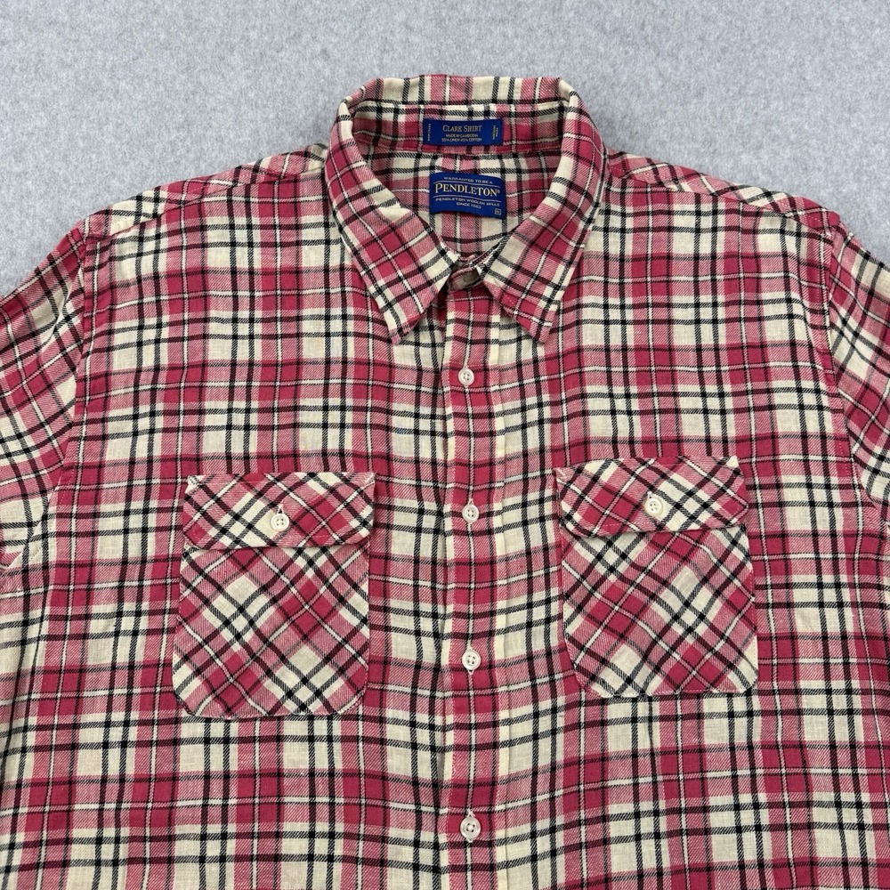 Pendleton Shirt Mens XL Pink Plaid Linen Blend Button Up‎ Long Sleeve Preppy